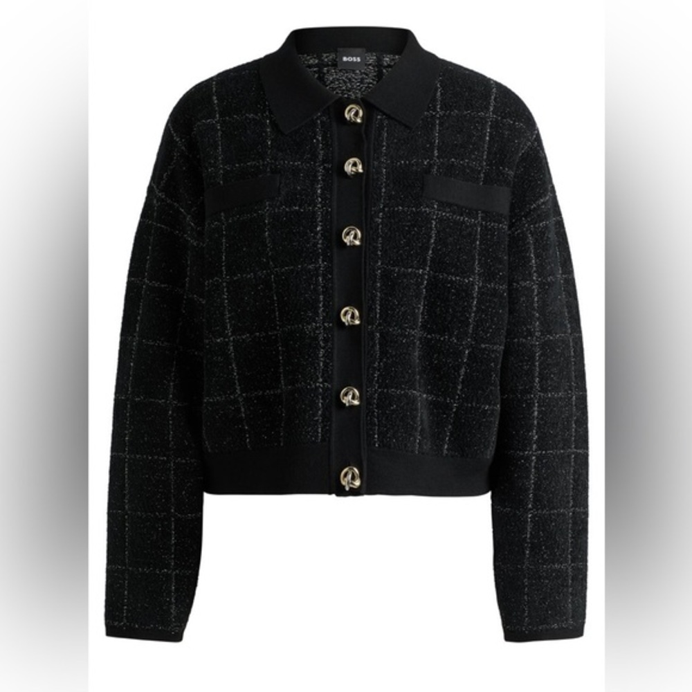 BOSS CROPPED JACKET IN SPARKLE TWEED WITH TWO TONE BUTTONS SIZE L